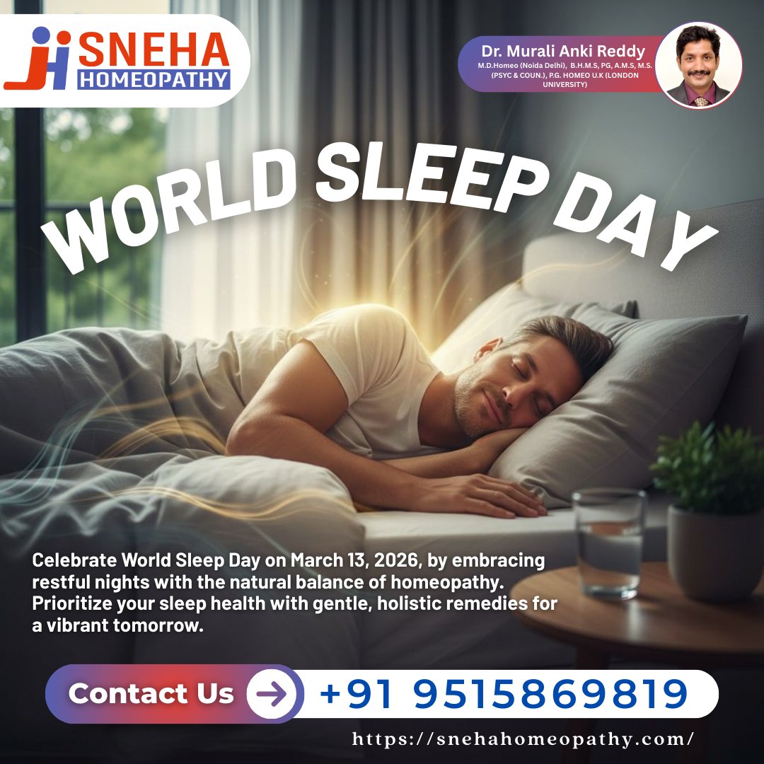 HomeopathySneha's tweet image. #WorldSleepDay #SleepHealth #RestfulSleep #HomeopathyCare #HolisticWellness #DrMuraliAnkiReddy #SnehaHomeopathy #NaturalRemedies #HealthySleep #VibrantTomorrow #Secunderabad #Bowenpally #WellnessJourney #InsomniaRelief #NaturalHealing #35YearsExperience #ExpertiseExcellence