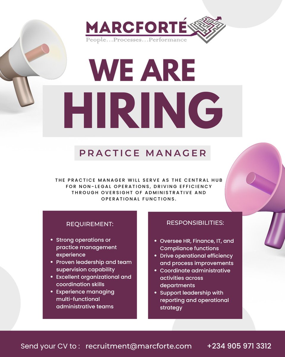 marcforteBC's tweet photo. Our client is currently seeking to hire a Practice Manager to oversee operations, coordinate teams, and ensure the efficient running of daily activities.
We are looking for a highly organized and proactive professional with strong leadership and administrative skills.
 #Jobs https://t.co/jggWOsJnfv