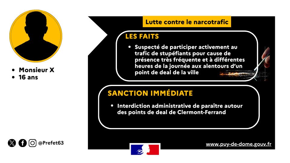 Image de Préfète du Puy-de-Dôme - ❌ Un jeune homme mineur à été contrôlé plusieurs fois à proximité d'un point de deal de Clermont-Fer