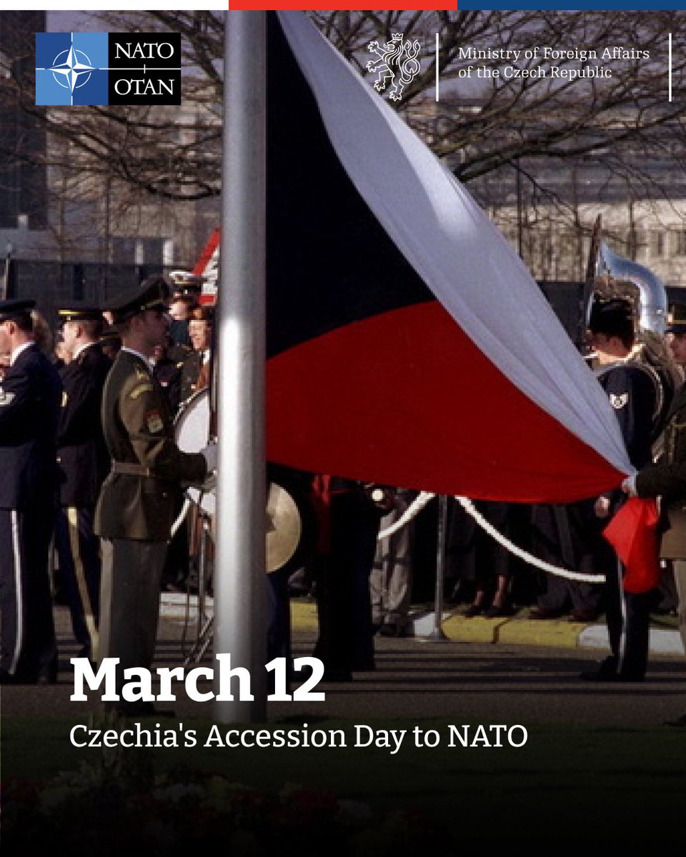 CzechiaInBG's tweet photo. 🛡️ 27 years ago, Czechia 🇨🇿 became part of the strongest and most successful defense alliance in history – @NATO

We have every reason to be proud. Czechia is a reliable and active ally, contributing to security in the Euro-Atlantic area. Our unity is now crucial. #WeAreNATO https://t.co/ooQO94j4Iv