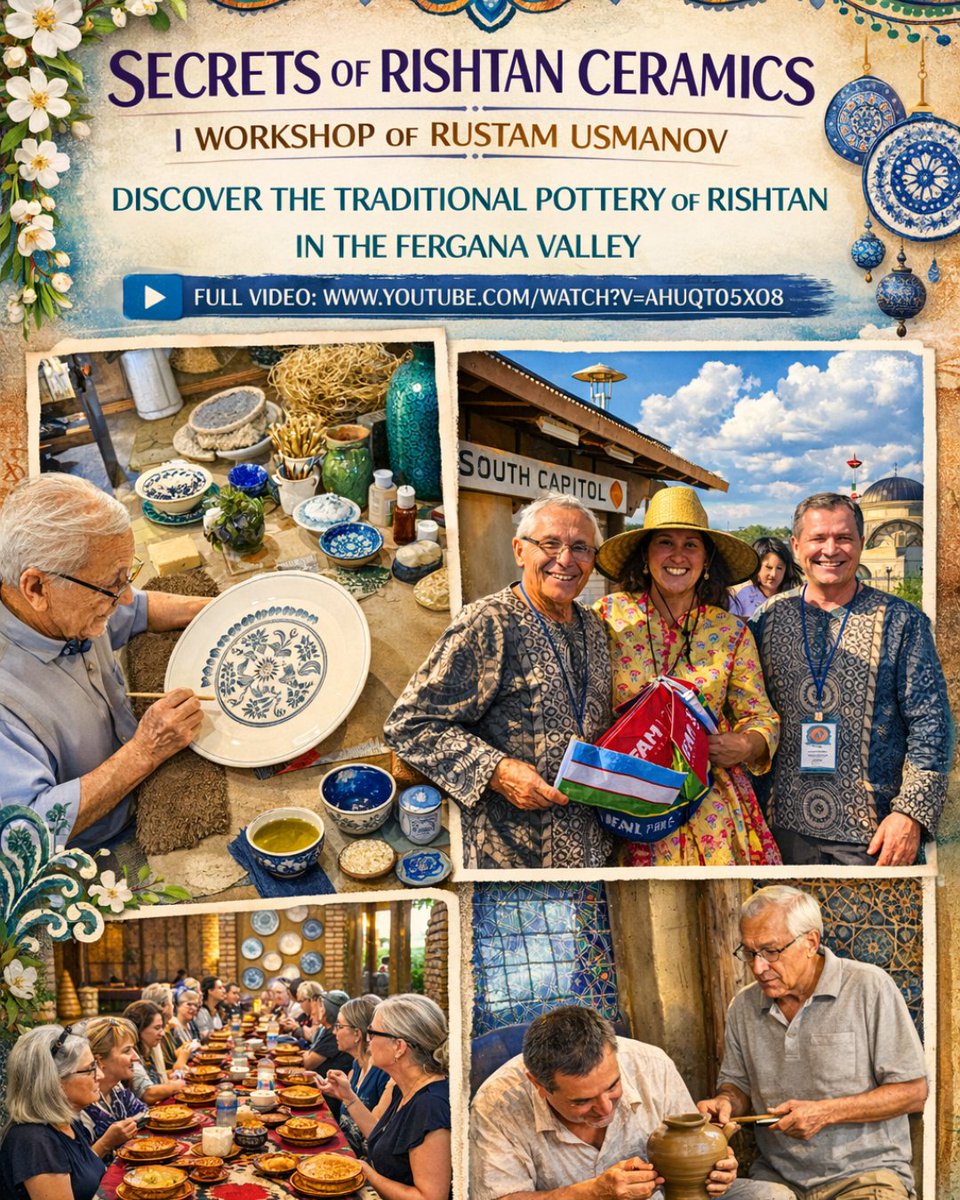docatours's tweet photo. Watch the film “Secrets of Rishtan Ceramics | Workshop of Rustam Usmanov” and discover the traditional art of ceramics from Rishtan in the Fergana Valley.
▶️ Full video: https://t.co/CgOY5SfPcv
#RishtanCeramics #UzbekCeramics #Uzbekistan #SilkRoad #DocaTours https://t.co/b0Cv6O7QE6