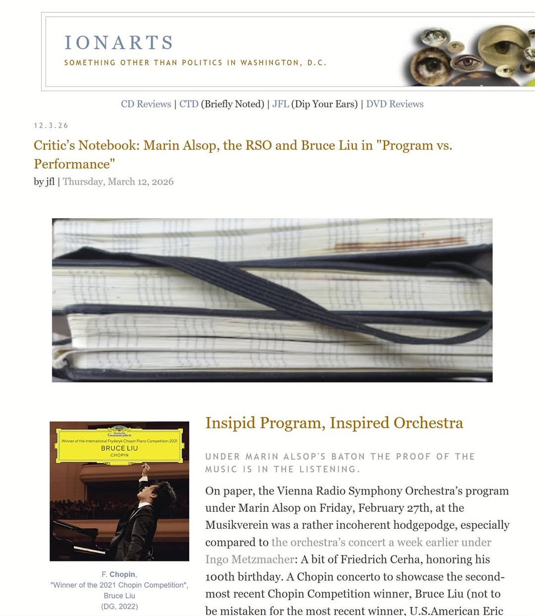ClassicalCritic's tweet photo. Also up on ionarts: More from the @RSOWien.
#criticsnotebook: Marin Alsop, the RSO and Bruce Liu in "Program vs. Performance"
https://t.co/zehAnph29B https://t.co/42BHq6WRUC