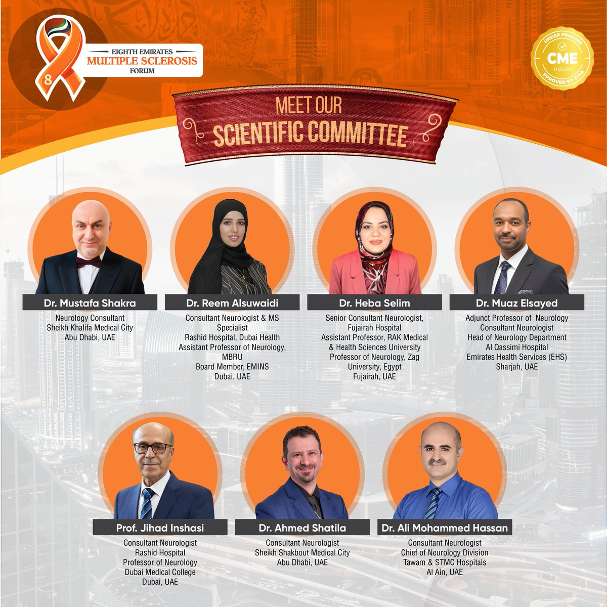 MCO_UAE's tweet photo. Meet the experts behind the 8th Emirates Multiple Sclerosis Forum 

Registration link: https://t.co/vUOQriOP9h 

#MultipleSclerosis #MSCare #NeurologyExperts #MedicalConference #MSAwareness https://t.co/Bzy0WlFYjc