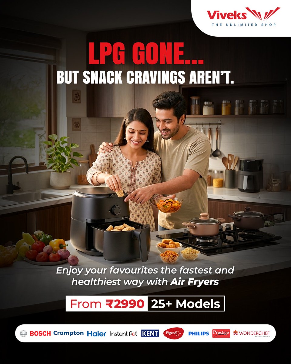 Don't let a gas shortage stop your cravings! 🍟✨ Switch to the smartest way to cook with an Air Fryer. Get that perfect crunch with up to 90% less oil!

Shop @  viveks.com 

#Viveks #AirFryer #HealthyEating