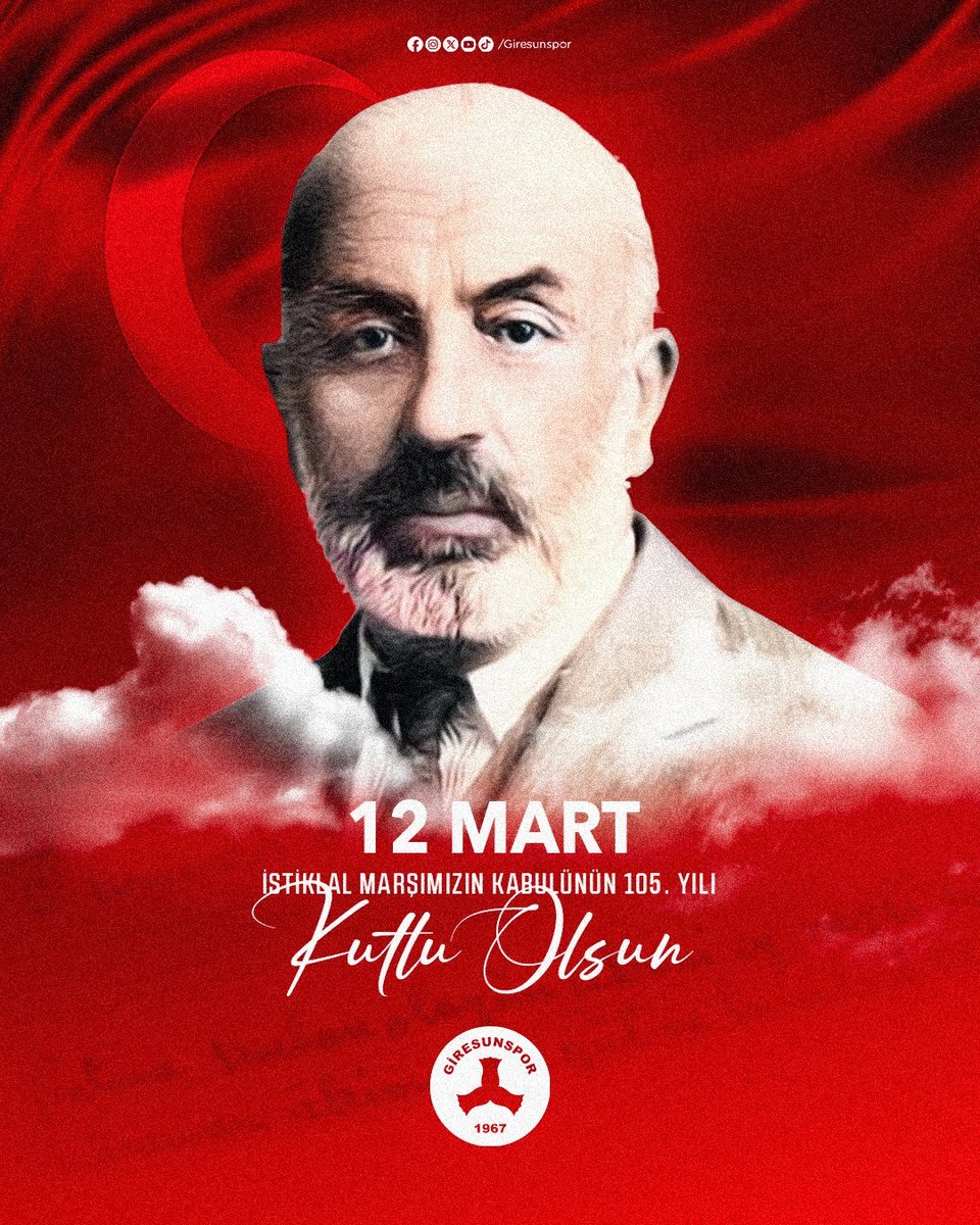 İstiklal Marşımızın kabulünün 105. yılında Milli Şairimiz Mehmet Akif Ersoy’u, şehit ve gazilerimizi saygı ve minnetle anıyoruz. 🇹🇷