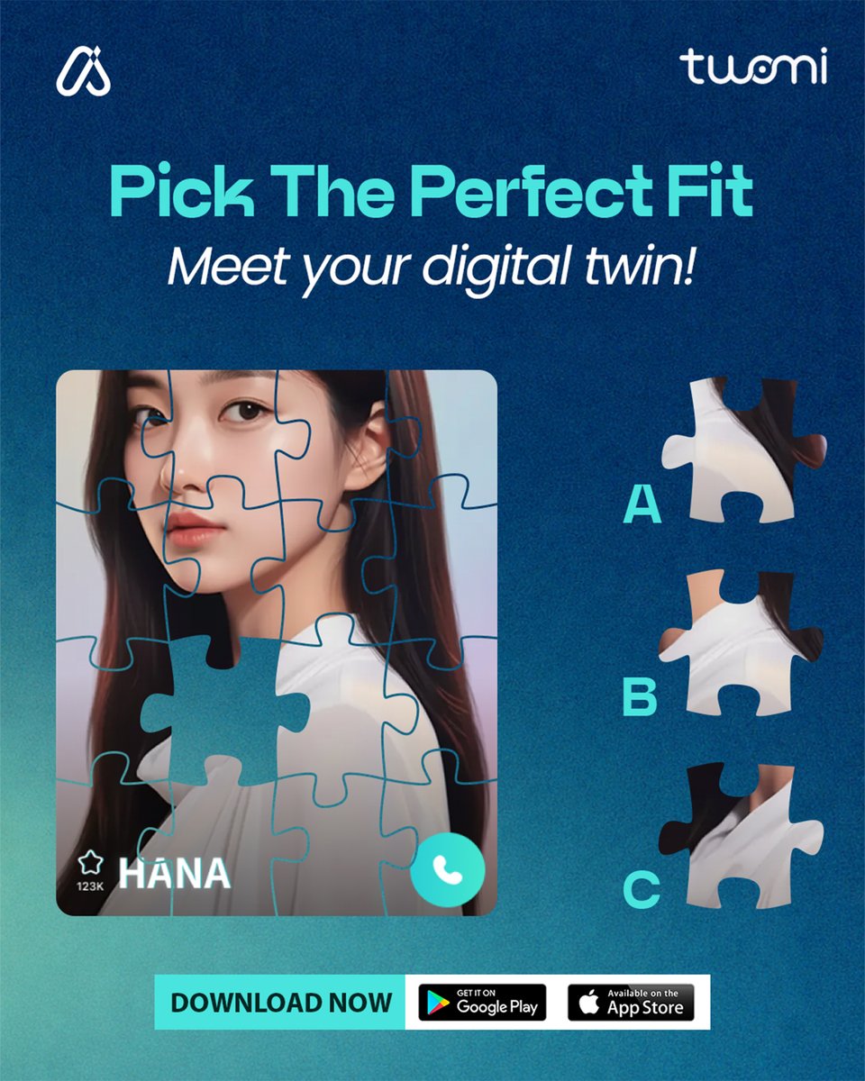 aiavatarbdltd's tweet photo. Can you spot the missing piece? 🧩
Drop A, B, or C in the comments and see who gets it right.
#AiAvatarBD #Twomi #AIAvatar #PuzzleChallenge #DigitalTwin #EngageAndWin #AvatarApp https://t.co/cEpRVpmieo