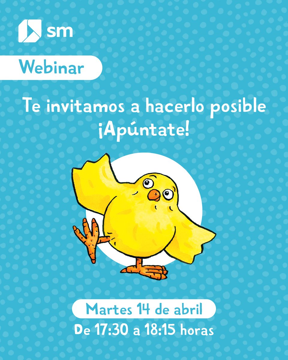 ✍🏻 ¡Apúntate al webinar del método del aula de El pollo Pepe! 🐥

🌟 ¿Te imaginas poder trabajar en tu aula los aspectos más importantes del desarrollo de tus alumnos con un material específico de El pollo Pepe? Acompáñanos y descubre todo lo relacionado con el proyecto: cómo es