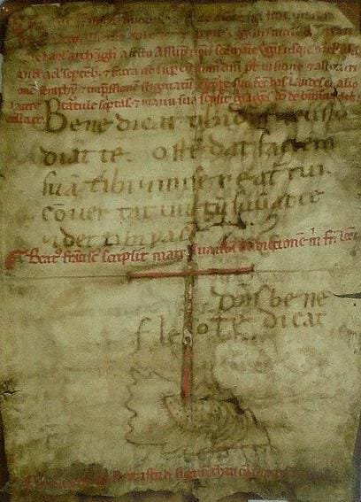 San Francisco escribió en este pergamino la bendición para el hermano León sacerdote que le acompañaba a todas partes: 

«El Señor te bendiga y te guarde; ilumine su rostro sobre ti y tenga misericordia de ti.
Vuelva a ti su rostro y te conceda la paz.
El Señor te bendiga,