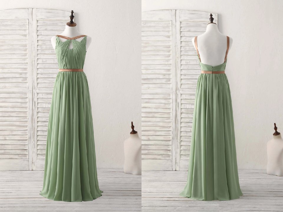 Simple Green Chiffon Long Prom Dress, Green Bridesmaid Dress