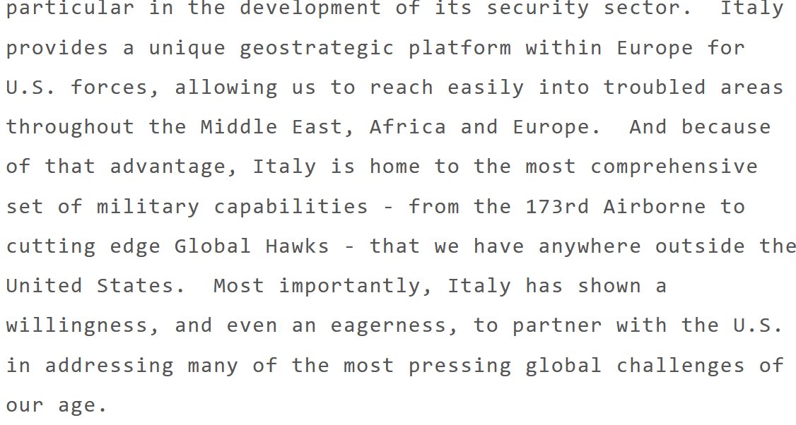SMaurizi's tweet image. By allowing the U.S. to turn #Italy into the launching pad for U.S. wars in the Mediterranean,North Africa,Middle East,Asia, #Berlusconi+Italy's #right +#centristLeft has made Italy's complicit into #UScriminalWars  and exposed us to unprecedented dangers