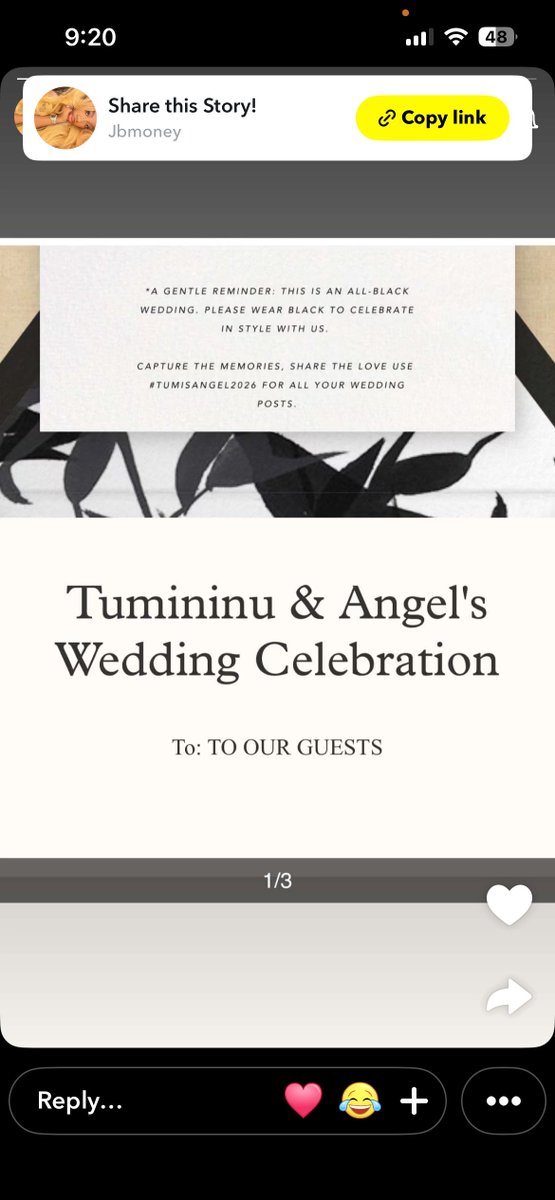 Angel shares her wedding invites. She will be having an all black ...
