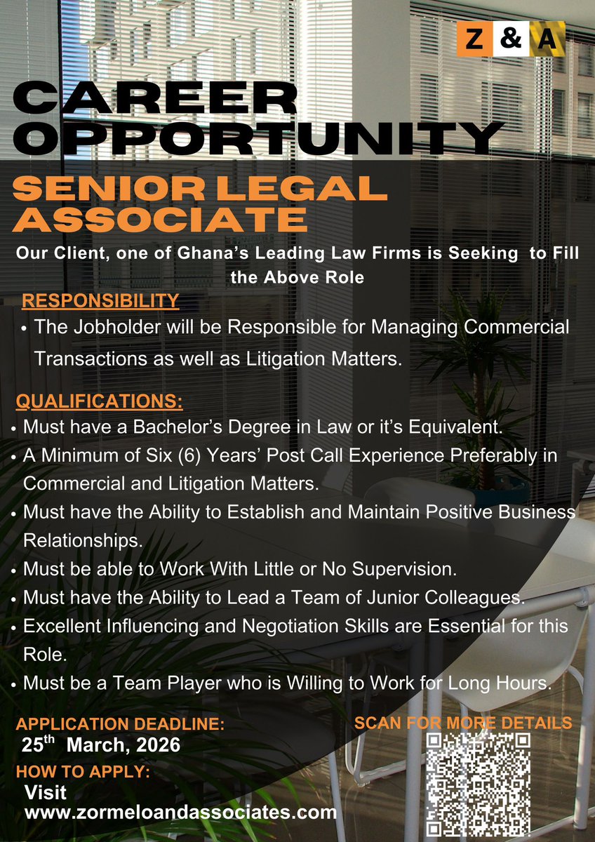 ZormeloAndAssoc's tweet photo. CAREER OPPORTUNITY!!!

Don’t miss out. To apply, please use the link below: 

https://t.co/lfQxSd9I6p

Or scan the QR Code. https://t.co/tdA1IJcg8B