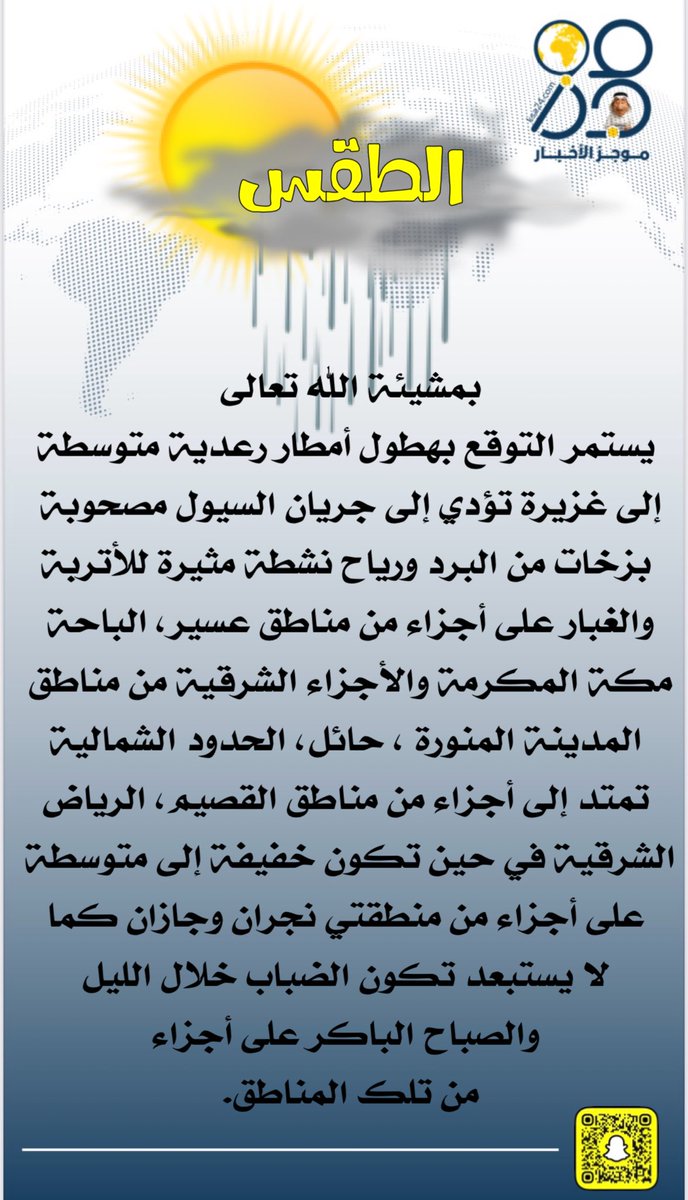 تحذير جوي: رياح وغبار وأمطار رعدية في المملكة اليوم