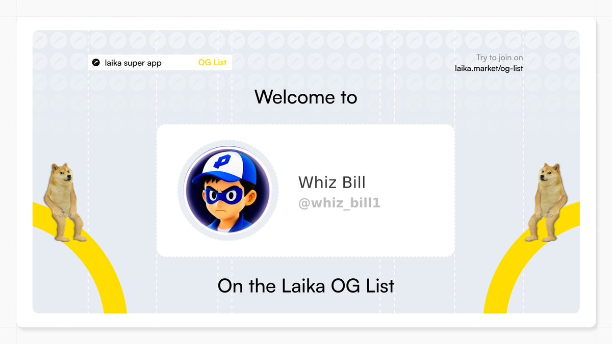Laika_OG's tweet photo. New OG spotted: @whiz_bill1

Locked in for the Dogecoin Super App era.

Only a few will make it.
Will you? → https://t.co/SyT4BmIDZZ https://t.co/LaDEv4T96V