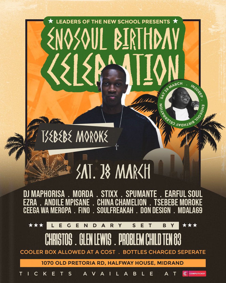 EnosoulIn2Deep's tweet photo. ๐ Get ready for the **Enosoul Annual Birthday** on March 28th, 2026! Join us in Midrand for a lineup featuring DJ Maphorisa, Morda, and many more! This is a celebration you donโt want to miss! Grab your tickets NOW! ๐๏ธ #EnosoulBirthday #MidrandEvents https://t.co/o009kSsGcu
