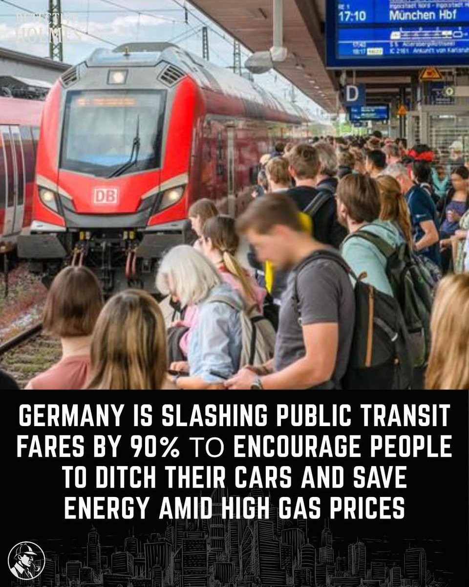 SaminaKhalil19's tweet photo. Germany’s decision to slash public transit fares by 90% as a response to high gas prices represents a bold step toward addressing both economic and environmental challenges. Holmes would be interested in the logic behind this drastic policy change. The move encourages people to leave their cars behind, which could reduce traffic congestion and pollution. This action, motivated by the pressing need for a shift in energy usage, requires careful analysis of its effectiveness and long-term consequences.

Public transportation systems have always been crucial to managing urban congestion, but offering such a steep discount raises important questions. How will this affect the economy, the environment, and the behavior of the general public? Holmes, with his keen eye for detail, would analyze data to see if this dramatic change actually leads to a sustainable reduction in car use, or if it is simply a temporary solution to a deeper systemic issue.

By reducing the financial barrier to public transit, Germany is signaling a shift in how society views mobility. Holmes would not only look at the immediate effects of this policy but also at the broader social changes that it could spur. Will other nations follow suit, or will this experiment prove to be too costly to maintain? 🛤️🚆
