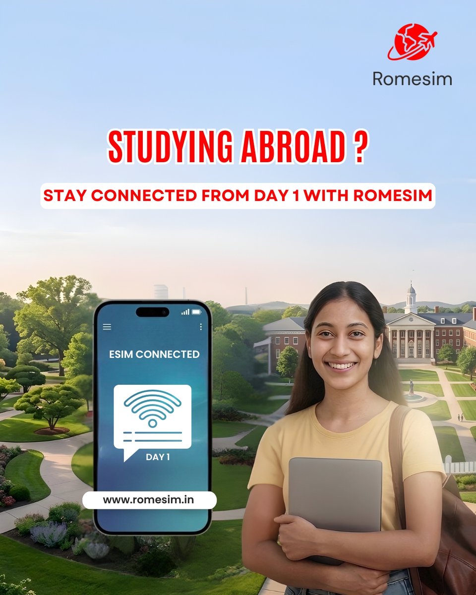 Romesim_World's tweet image. Heading abroad for studies? Stay connected with your university and family from Day 1 with ROMESIM.

Explore all Plans now at romesim.com
#ROMESIM #StudyAbroad #InternationalStudents #GlobalCampus
