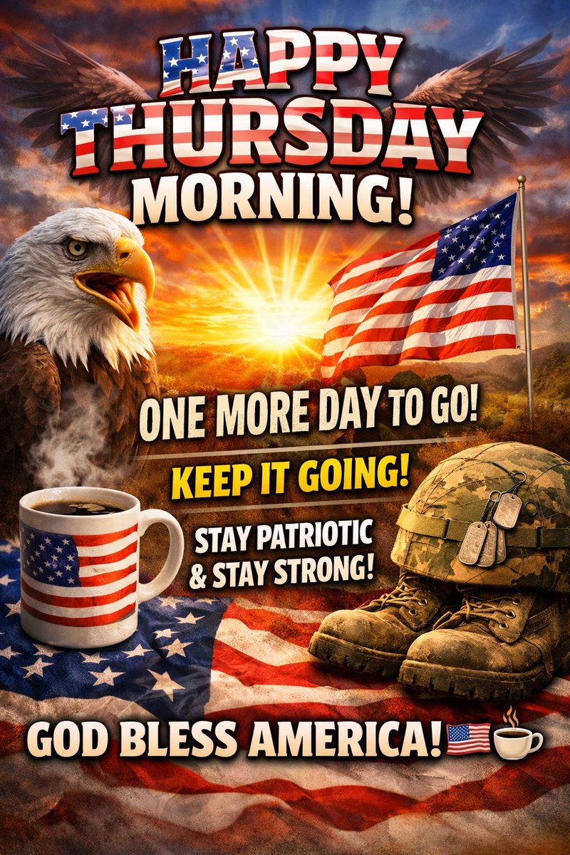 gecffmn's tweet photo. 🇺🇸 Good Morning &amp; Happy Friday Eve!

One more push before the weekend.
Coffee’s hot, the flag is flying, and freedom is still worth defending.

Be grateful. Be proud. Be American. 🇺🇸 https://t.co/javlPeU5Ut