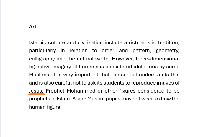 PaulEmbery's tweet photo. Asymmetric multiculturalism exhibit #966.

Schoolchildren in West Yorkshire have been instructed not to reproduce images of Jesus, so as not to offend Muslim classmates. (Link to full Calderdale council document here: https://t.co/HjHsuyVBkz) https://t.co/46Whgy85Wq