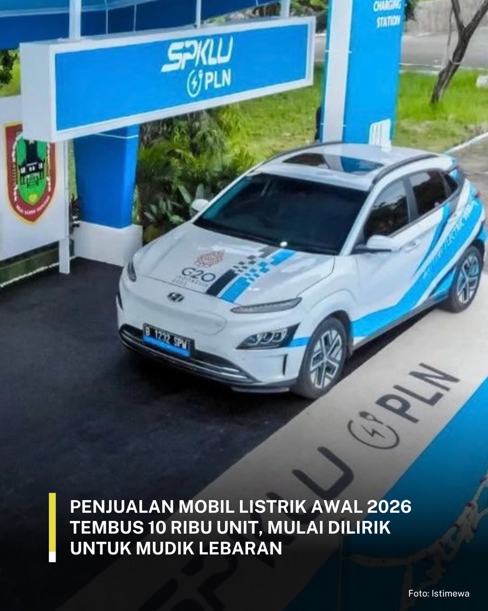 alineadotid's tweet image. Pasar mobil listrik di Indonesia pada awal 2026 mulai menunjukkan perkembangan. Data Gabungan Industri Kendaraan Bermotor Indonesia mencatat penjualan mobil listrik dari pabrik ke dealer pada Januari 2026 mencapai 10.061 unit.

#RamadandiTikTok #MobilListrik #Gaikindo