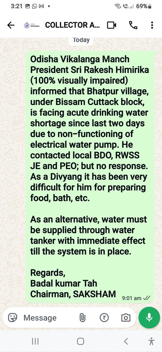 BadalkumarTah's tweet photo. @RWSS_Odisha @RWSS_rayagada @PRDeptOdisha 

No response except Sub-collector, Gunupur, who just said to send the msg in office ID. JE RWSS, says the repair work is under process, which is cross checked. Found to be false. https://t.co/NvUIJ5t4KZ