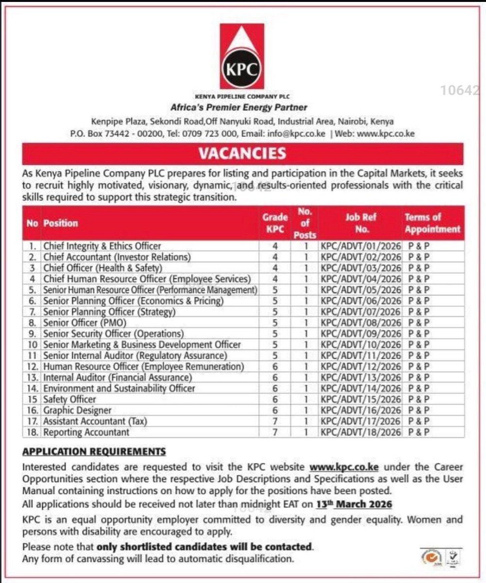 kenyapipeline's tweet photo. Job Opportunities available at @kenyapipeline . Read more on https://t.co/xUj23WEGbA https://t.co/jfsOrvNmy5