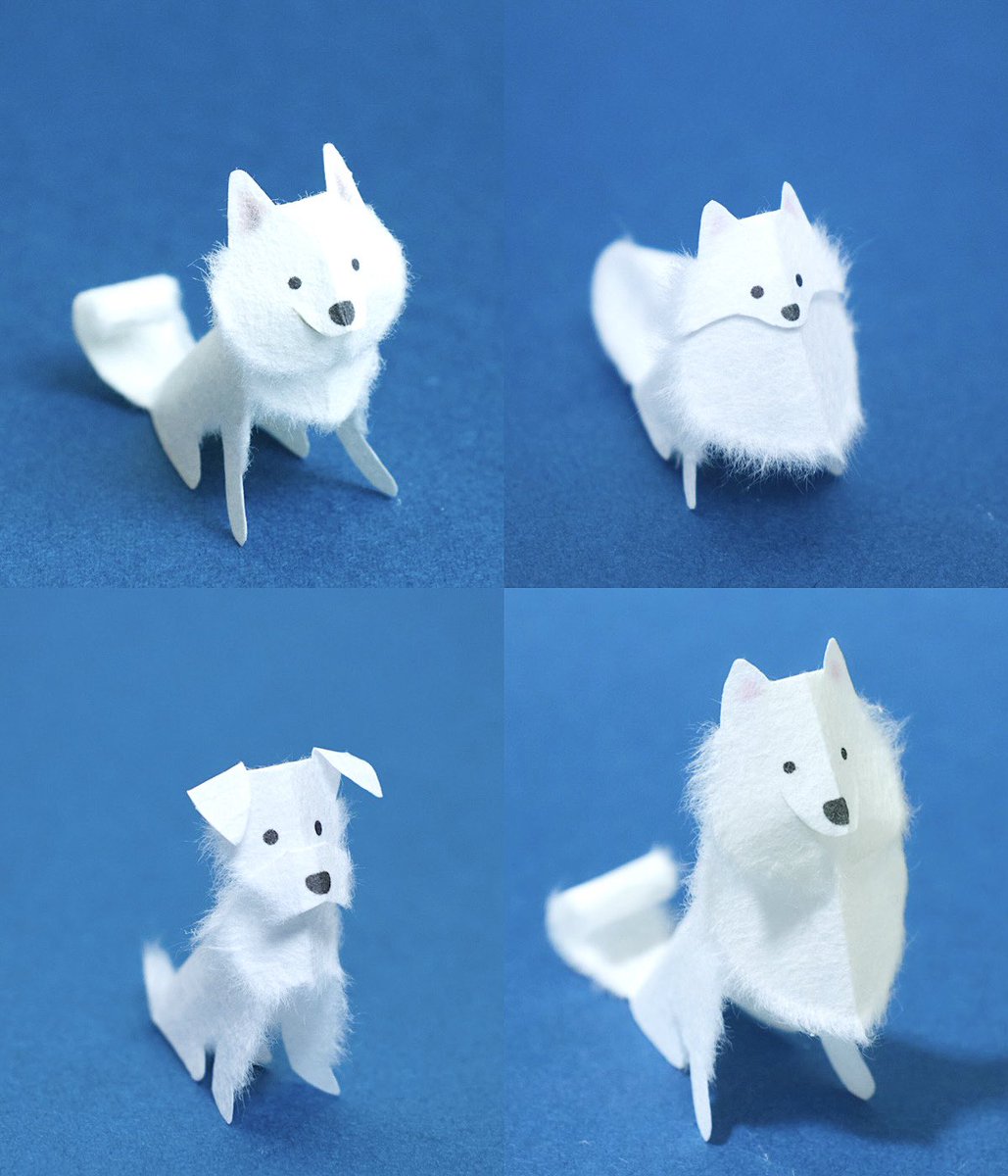 和紙で作る白い犬たち