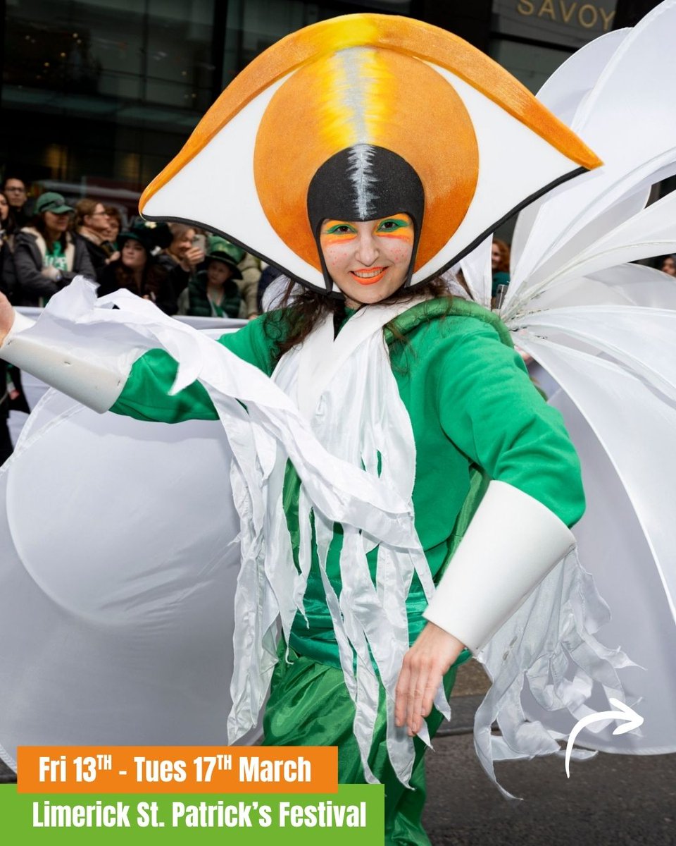 Limerick_ie's tweet photo. Top Events this St. Patrick’s Weekend! ☘️
From the vibrant St. Patrick’s Day Parade led by Grand Marshal Ava Crean, to the high‑energy 54th International Band Championship, plus a free open‑air concert at Arthur’s Quay Park featuring incredible artists💚 #LimerickEdgeEmbrace https://t.co/5Cm6knJmiv