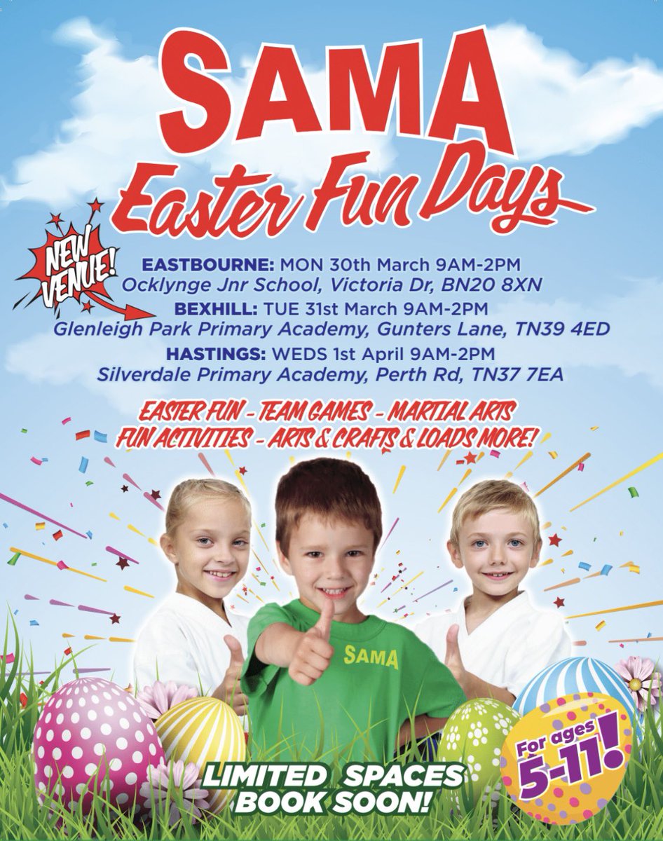 SamaMartialArts's tweet photo. 🐰🐣 EASTER FUN DAYS...online booking is now available! Our Fun Days are exclusively for our area members and their siblings aged 5-11yrs. Discounts for siblings, great days packed full of fun activities! Limited spaces! to book your child’s space visit https://t.co/PMrOHV8BC4 https://t.co/gD6ttDFVWh