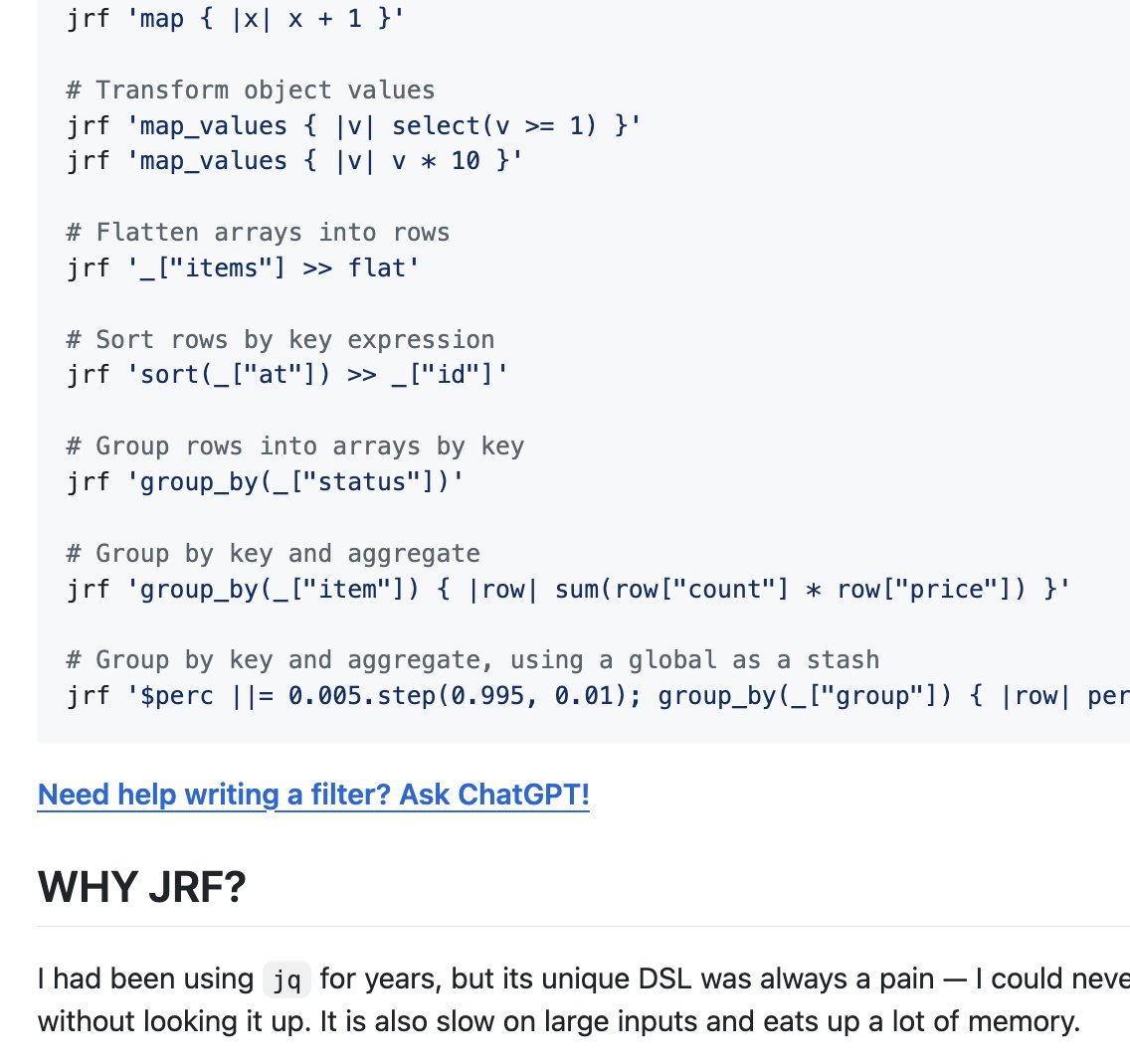 jrf の README に ChatGPT に使い方を質問する機能つけた！ すっかり忘れてたのだけど、ChatGPT は特定目的の情報をもた ...