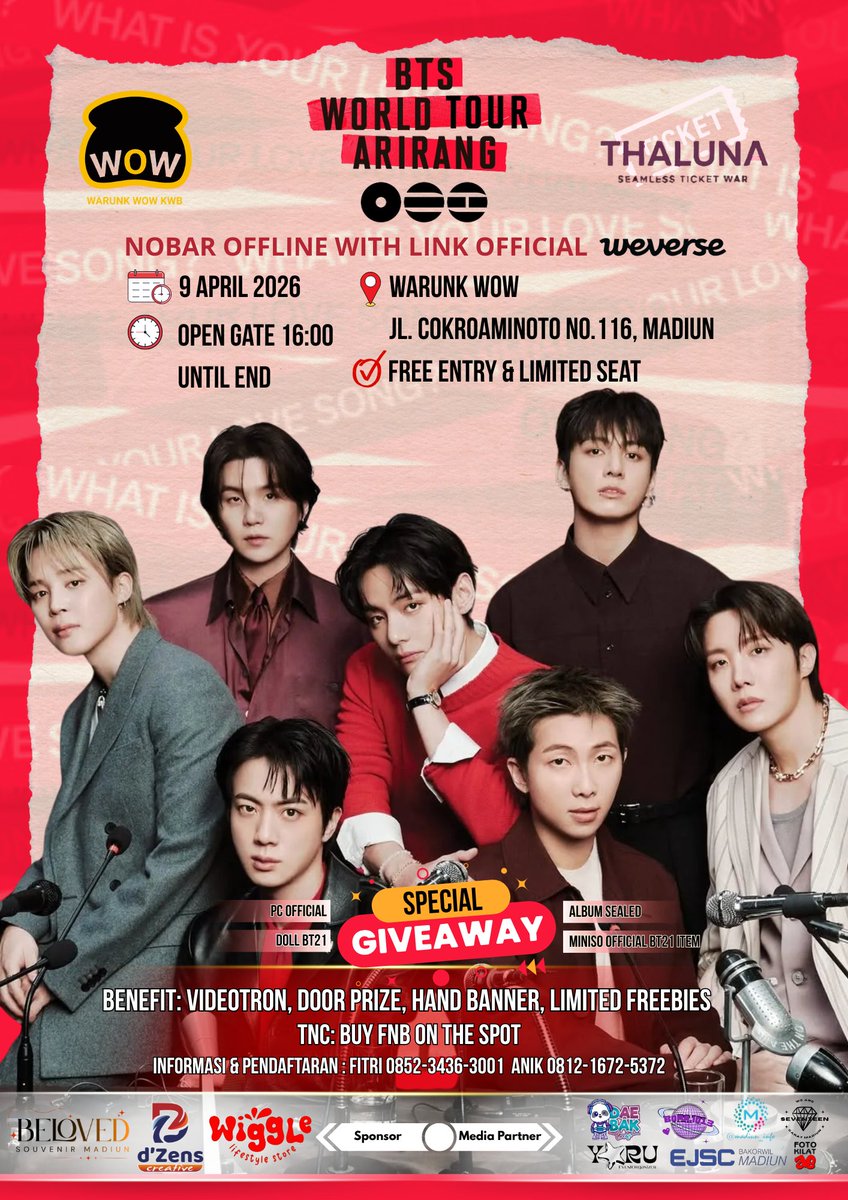 bripdto's tweet photo. 💜Thaluna Event Nobar💜
Let’s celebrate the comeback of BTS together!
✨ FREE ENTRY (with registration)
✨ Limited freebies &amp; hand banner
✨ Special giveaway &amp; doorprize
📌 Registration Link:
 https://t.co/reEF9NbVqo
⚠️ Seat terbatas, jadi siapa cepat dia dapat https://t.co/MuTRMhWvz7