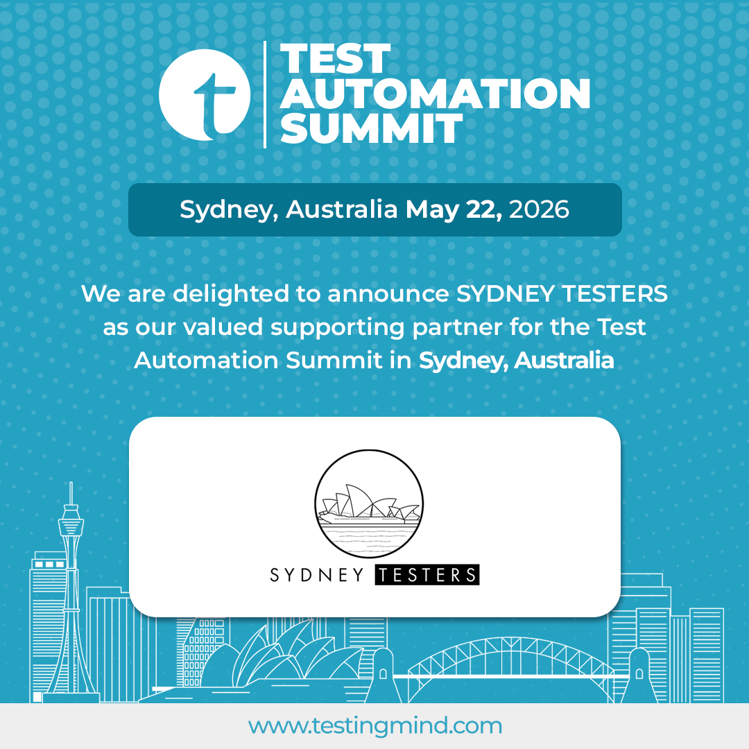 testingmindcon's tweet photo. 🚀 Sydney, we’re coming!
Test Automation Summit – Sydney 2026 brings testers, automation engineers, and QA leaders together to explore AI-driven testing and modern quality engineering.
In partnership with Sydney Testers.
📍 Sydney
📆 22 May 2026
#TestingMind #TASSydney https://t.co/v5ztuZ3ckl