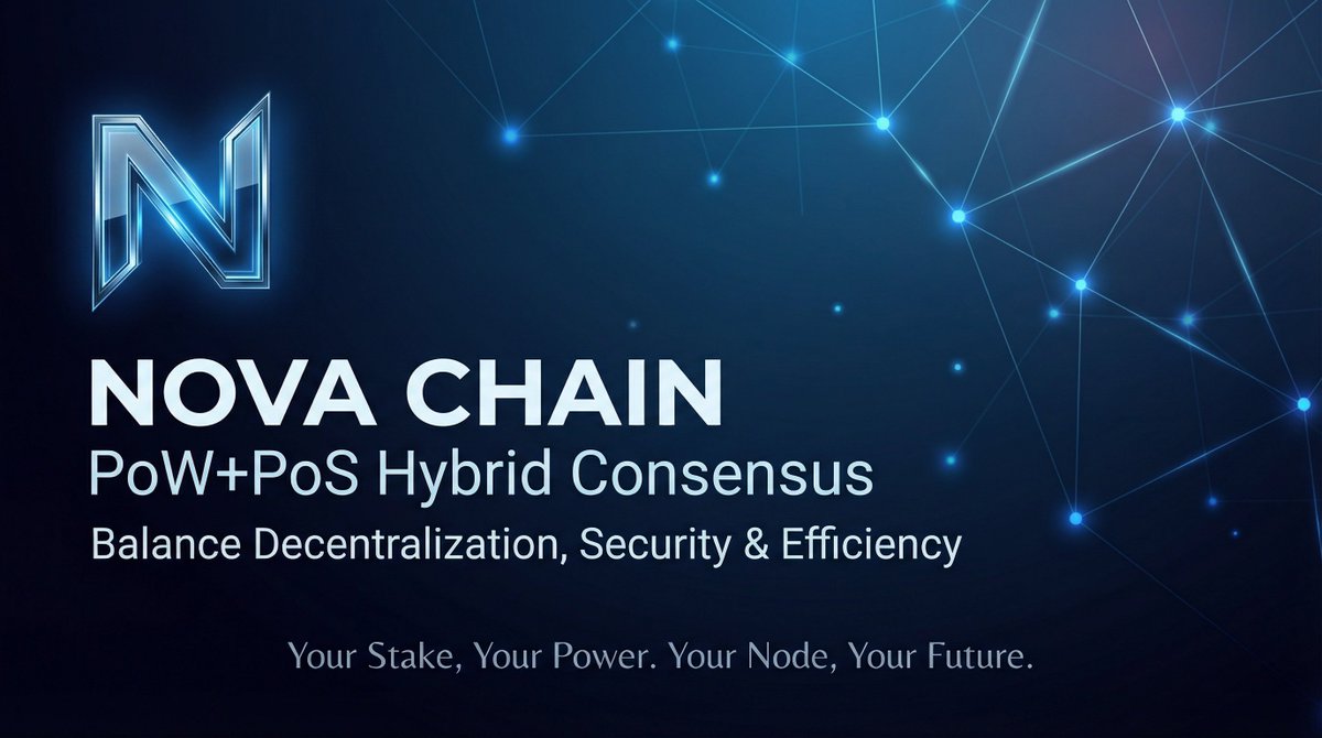 Novachainhere's tweet photo. Explore #NovaChain, the innovative next-generation public blockchain! Our unique PoW+PoS hybrid consensus mechanism perfectly balances decentralization, security, and efficiency. Say goodbye to idle mining hardware and embrace a future of fair participation. 
#Web3 #Blockchain #HybridConsensus