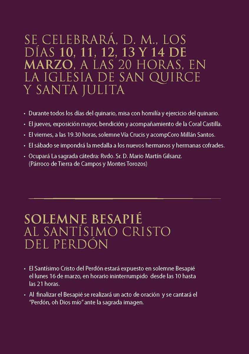 "A Dios le basta cualquier cosa ofrecida con el corazón entero."

(San Rafael Arnaiz Barón)

Tercer día del Solemne Quinario en honor al Santísimo Cristo del Perdón a las 20:00h en la iglesia de San Quirce y Santa Julita.

Foto <a href="/manolo1531/">Manuel Centeno</a>