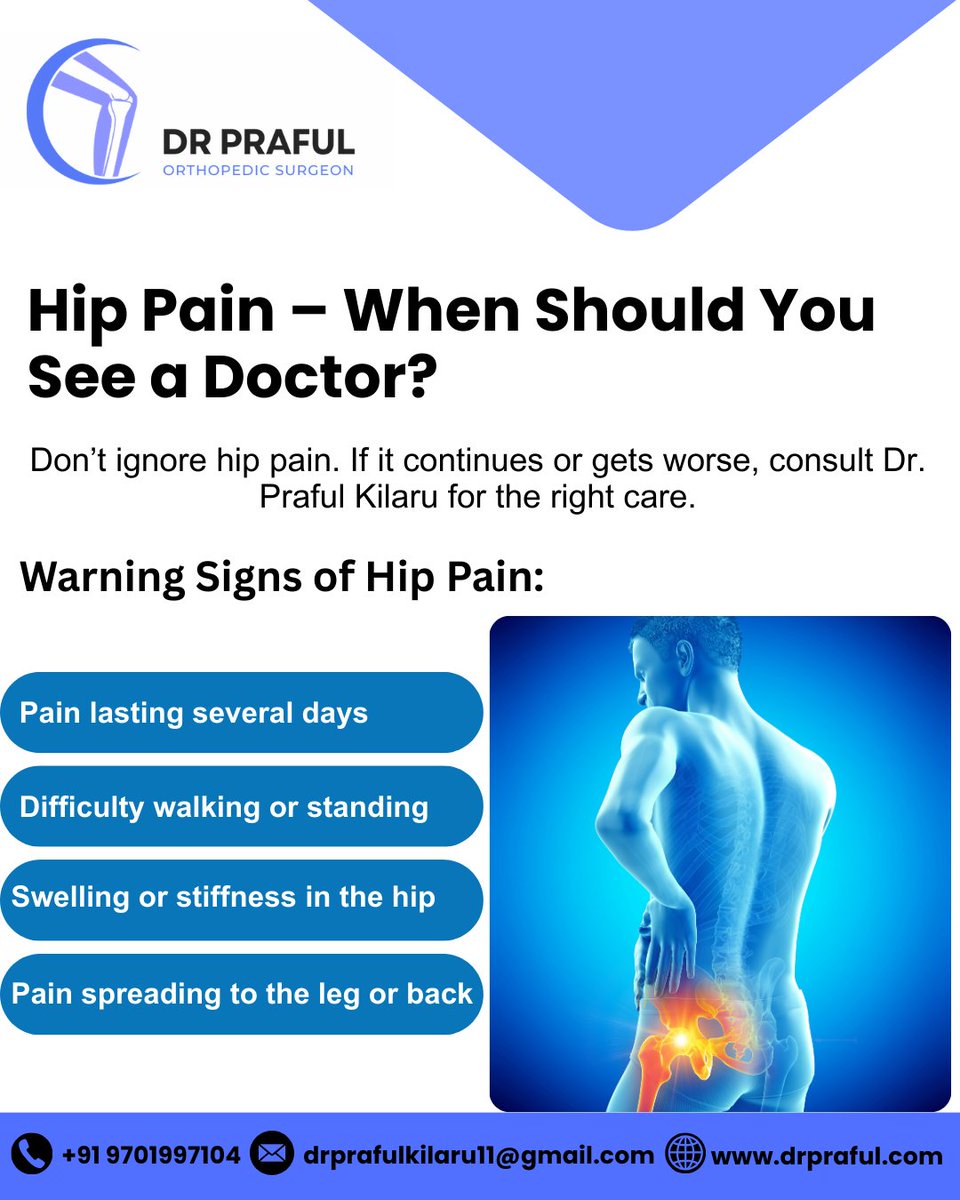 DrPraful11's tweet photo. Don’t ignore hip pain. If it continues, consult Dr. Praful Kilaru for expert care. Early treatment helps faster recovery.

Dr. Praful Kilaru
MBBS, MS (Orthopedics)
Orthopedic Surgeon | Hyderabad
Contact: +91 9701997104
Website: https://t.co/zCmSXinhvD

#HipPain #DrPrafulKilaru https://t.co/7OTMW4zZzy