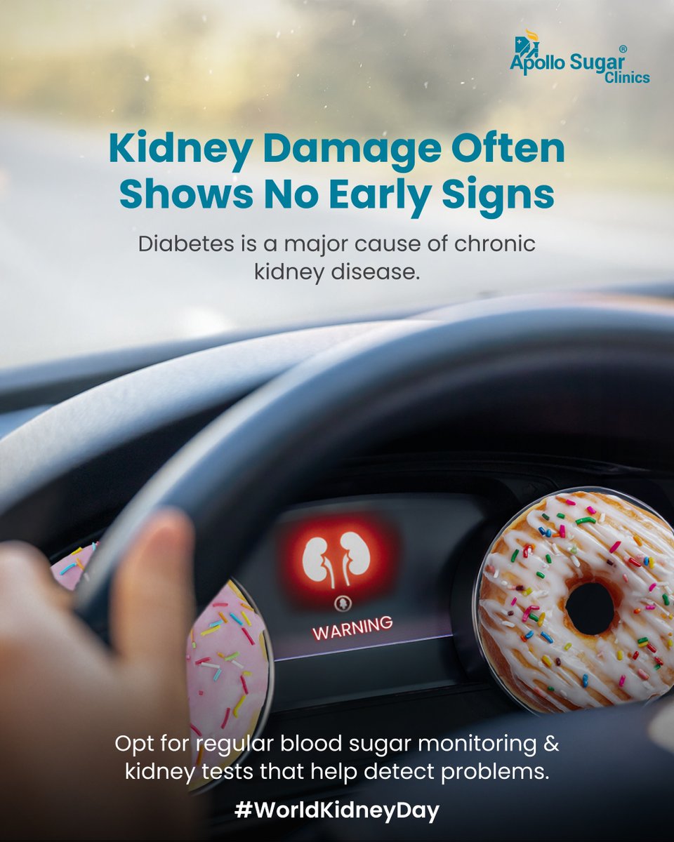 ApolloSugar_Ind's tweet photo. Kidney disease often develops silently in people with diabetes. Regular screening helps detect early damage and protects long-term health through timely treatment &amp; lifestyle changes.

To book an appointment, call 1800-103-1010.

#WorldKidneyDay https://t.co/Bq3JGQ8hK3