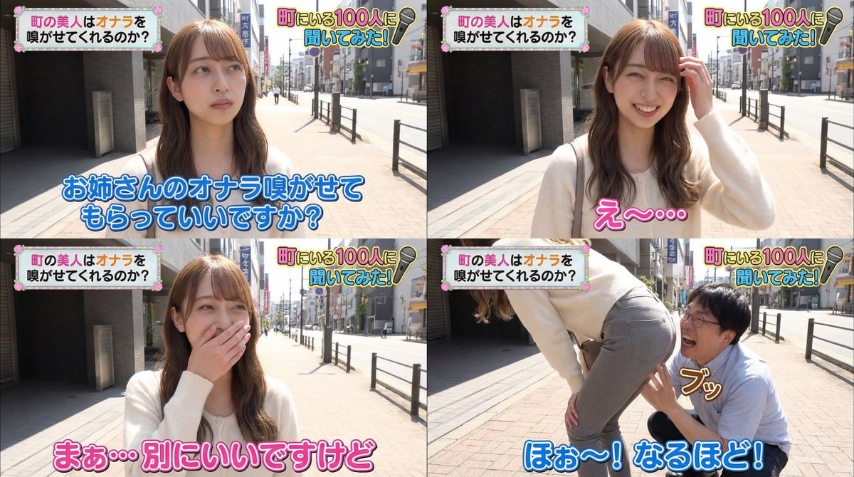 omukare_wanwan's tweet photo. バラエティ番組の街頭インタビューでオナ��を嗅がせてくれる一般人女性が登場 https://t.co/PaALRrSRzN