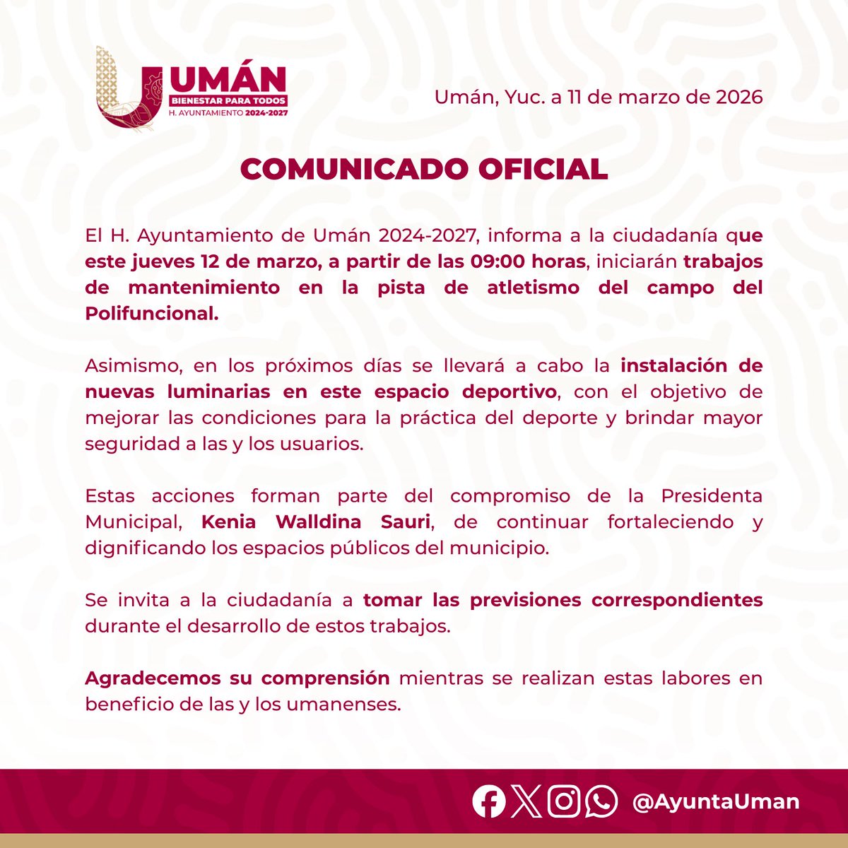 AyuntaUman_'s tweet photo. 📌Comunicado oficial.
Invitamos a la ciudadanía a tomar las previsiones correspondientes y agradecemos su comprensión durante la realización de estos trabajos. https://t.co/iHdwDHJJd8