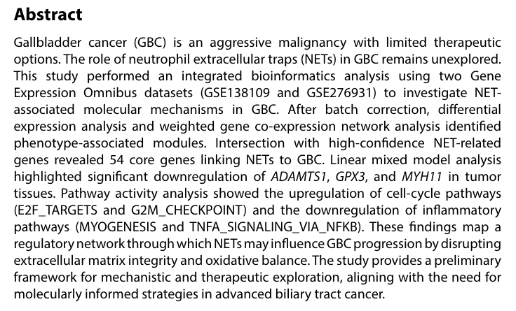 IMO_ASP's tweet photo. 📣 📣
#Call4Reading
Neutrophil extracellular traps in #gallbladdercancer: Mapping #regulatory networks, identifying candidate #targets, and characterizing #pathway dysregulation

👨‍ Shuai Ren and Meng-Yao Li
🔗 Read more: https://t.co/44Td17Ey2X https://t.co/RdXSN2CRC4
