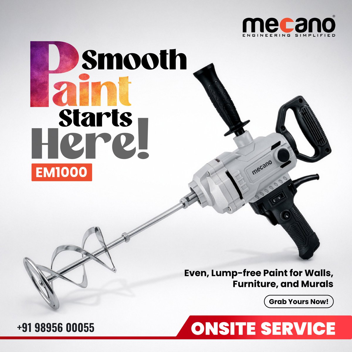 Mecano150's tweet image. Perfect Mix. Perfect Finish.

Mix paint quickly and smoothly with the Mecano EM1000. Perfect for walls, furniture, and more.

📞 +91 98956 00055
Onsite service available.

#Mecano #EM1000 #PaintMixer #PowerTools #PaintingWork #ConstructionTools #SmoothMix #ToolSolutions