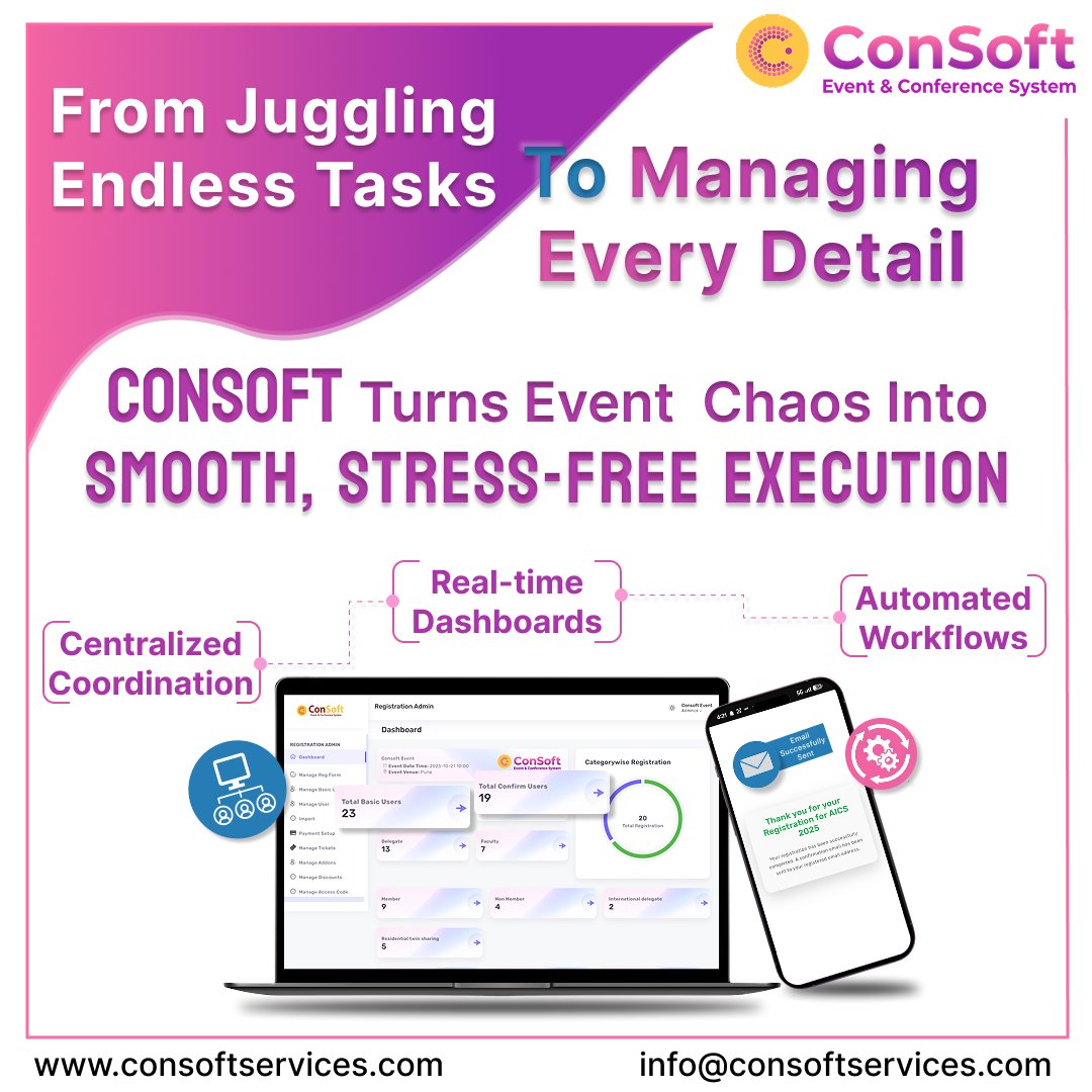consoftservices's tweet photo. Event Planning, Made Effortless

From juggling endless tasks to managing every detail,                                                                    ConSoft transforms event chaos into smooth operations. 

 https://t.co/f4sn5mBttA

#ConSoftServices #EventTech https://t.co/yVfUDouc3d