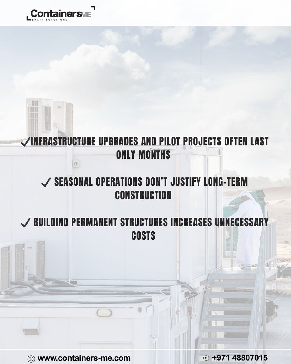 Containers_me's tweet image. Do Temporary Projects Need Permanent Buildings? 

Modular containers are a smarter solution for temporary projects.

#modularcontainers #modularconstruction #temporaryprojects #containeroffice