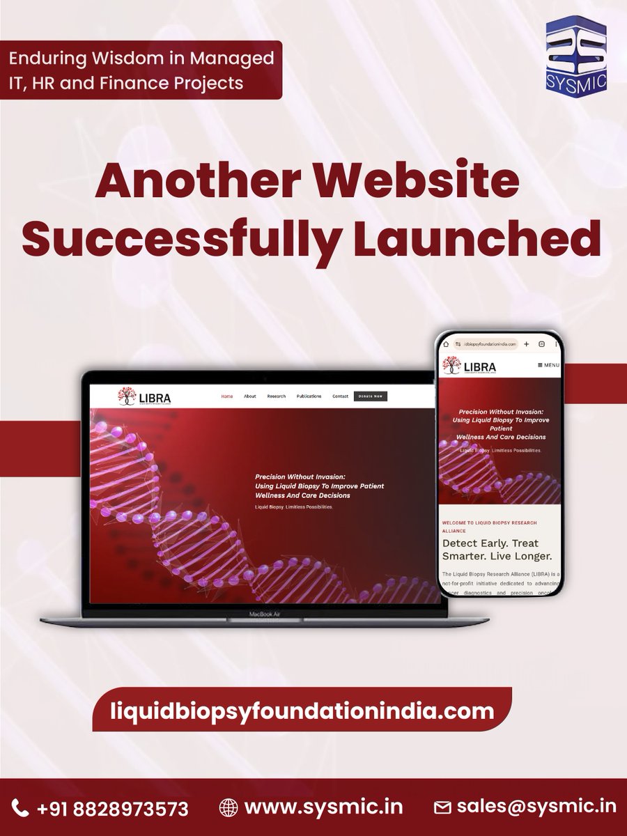 sysmicit's tweet image. Another successful website launch! 🚀

Proud to launch the website for Liquid Biopsy Research Alliance (LIBRA).

Need a powerful website for your business? Connect with SYSMIC today.

#WebsiteLaunch #WebDevelopment #SYSMIC #DigitalSolutions 🚀