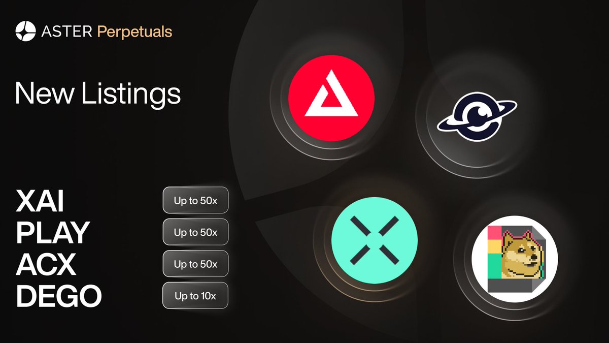 New perp listings!
- $XAI (50x) <a href="/XAI_GAMES/">XAI 🎮⛓️</a>
- $PLAY (50x) <a href="/itplaysout/">PlaysOut</a>
- $ACX (50x) <a href="/AcrossProtocol/">Across</a>
- $DEGO (10x) <a href="/dego_finance/">DEGO</a>

Earn 1.2x trading points until Mar 19, 23:59 UTC.