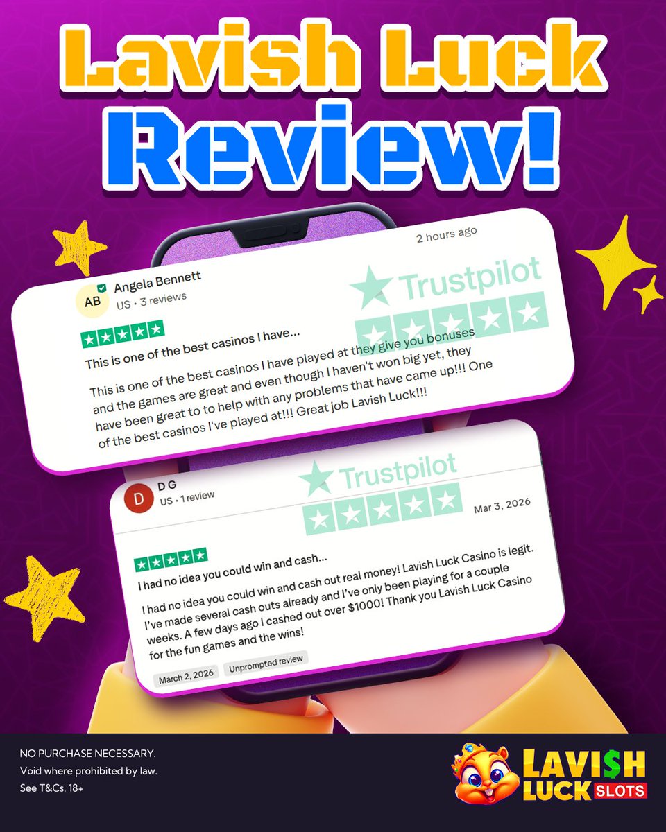 🌟 We’re grateful for every review 💜
🎁 Share this post &amp; drop a comment below for a chance to win a Reward Code!

⭐⭐⭐⭐⭐ Leave your review now on:  trustpilot.com/review/lavishl…

#LavishLuck #FreeToPlay #giveaway #casino #slots