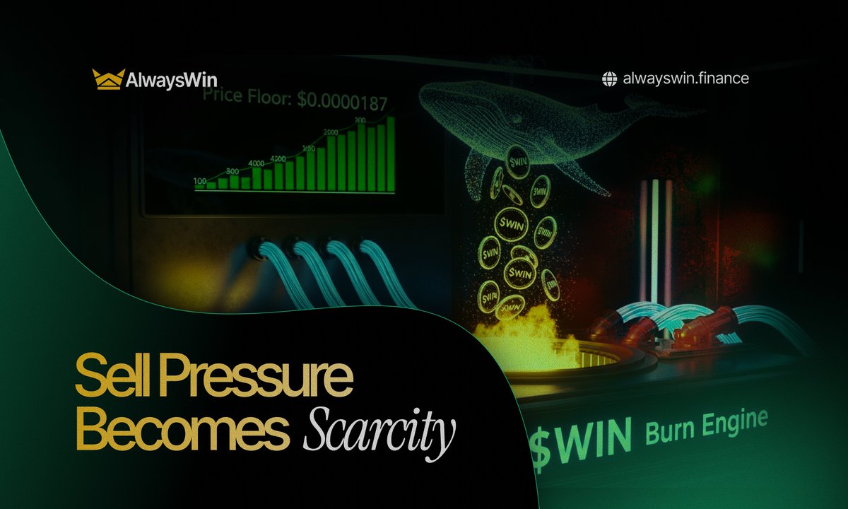 AlwaysWinFi's tweet photo. In traditional #DeFi, a whale dumping ruins your portfolio.

In #AlwaysWin, a whale dumping triggers a massive token burn, which raises the price floor for everyone else who holds.
We love our whales. https://t.co/JydSkBaklq