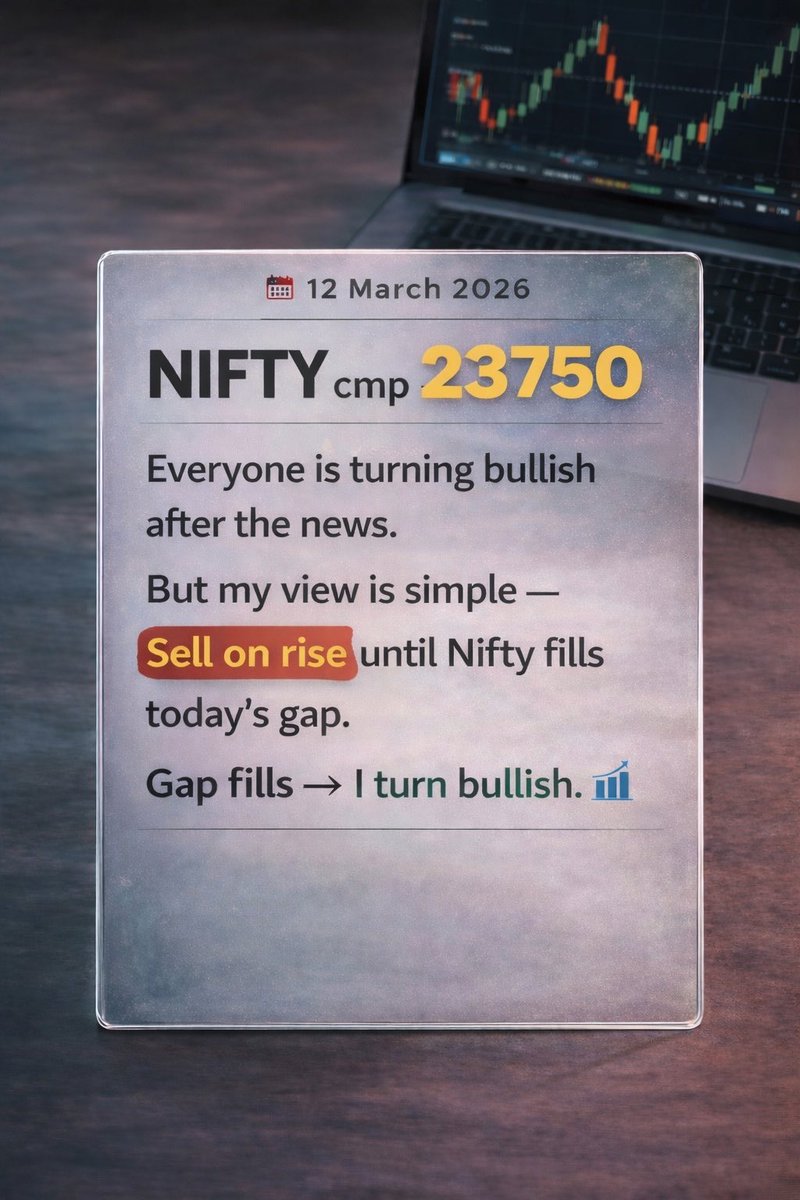 Twealthcreator's tweet photo. Most people turned bullish after the news.
My view is simple — Sell on rise until the gap fills.

Gap fills → Bullish bias. 📊

#Nifty #Nifty50 #StockMarket https://t.co/wTy3P8t7ve