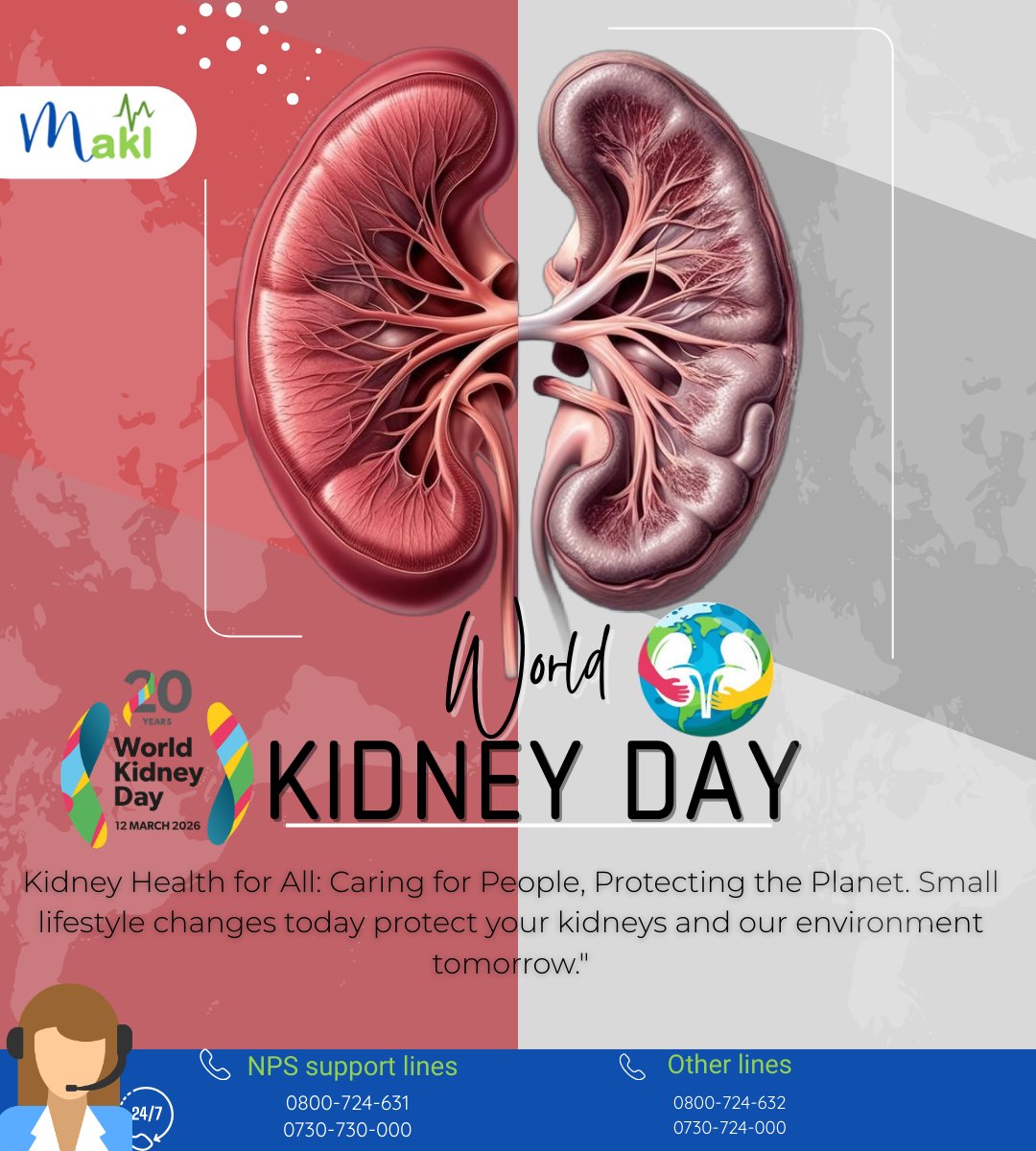 maklke's tweet image. On World Kidney Day, let's pledge to protect our kidneys! Stay hydrated, eat healthy, and get regular check-ups. Your body will thank you.

#WorldKidneyDay #KidneyHealthKE #ProtectOurPlanet #KidneyCare #HealthForAll