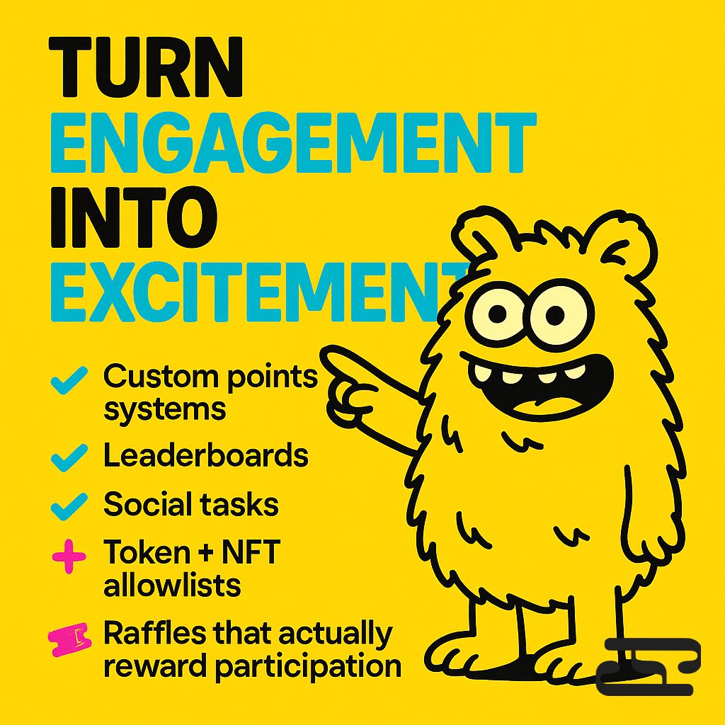 🔥 Ready to turn engagement into excitement?  

Naffles gives you:  
✅ Custom points systems  
✅ Leaderboards  
✅ Social tasks  
✅ Token + NFT allowlists  
✅ Raffles that actually reward participation  

And we’ll bankroll your first campaign.  

Don’t sleep →