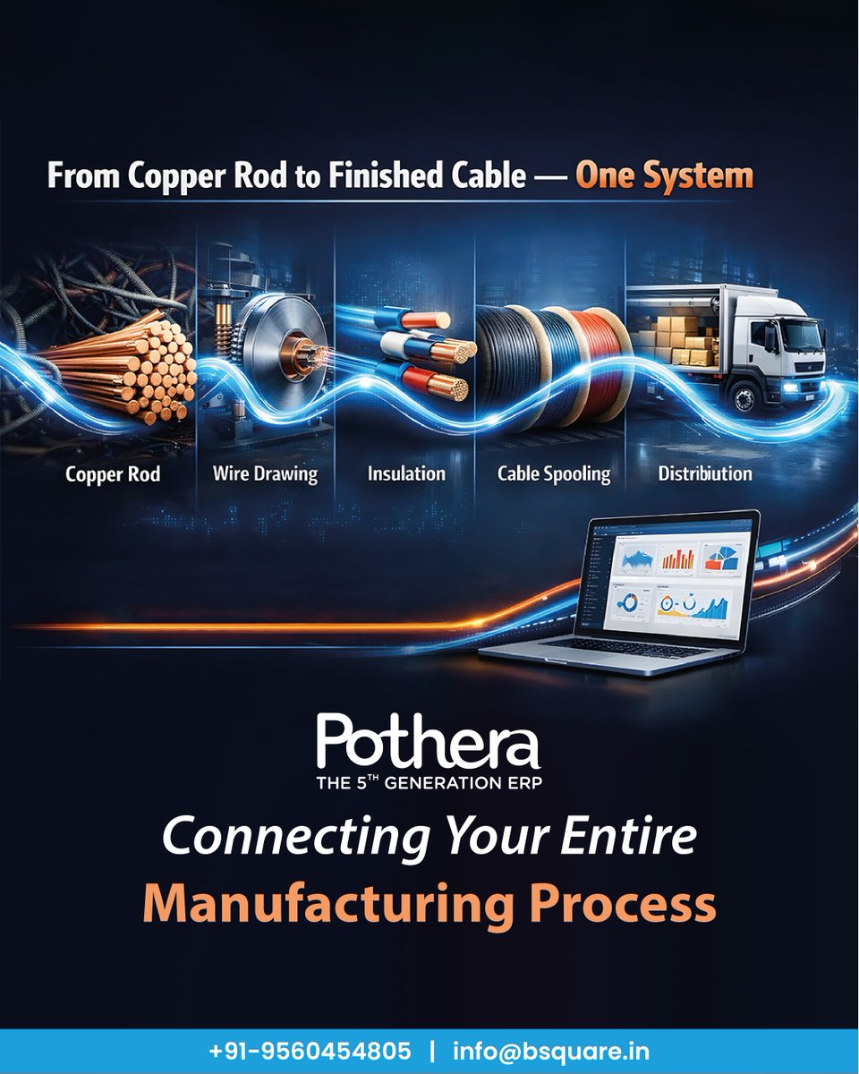 bsquaresolution's tweet photo. Manage your entire cable manufacturing process in one system.

With Pothera ERP, track production, get real-time insights, and manage distribution seamlessly.

Because efficient manufacturing needs connected systems.

#ERPSoftware #ERP #Manufacturing https://t.co/5xsJlBxHMG